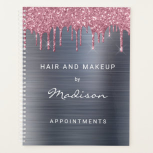 Stilvolle Rosa Glitter Drip Silver Ernennung Planer