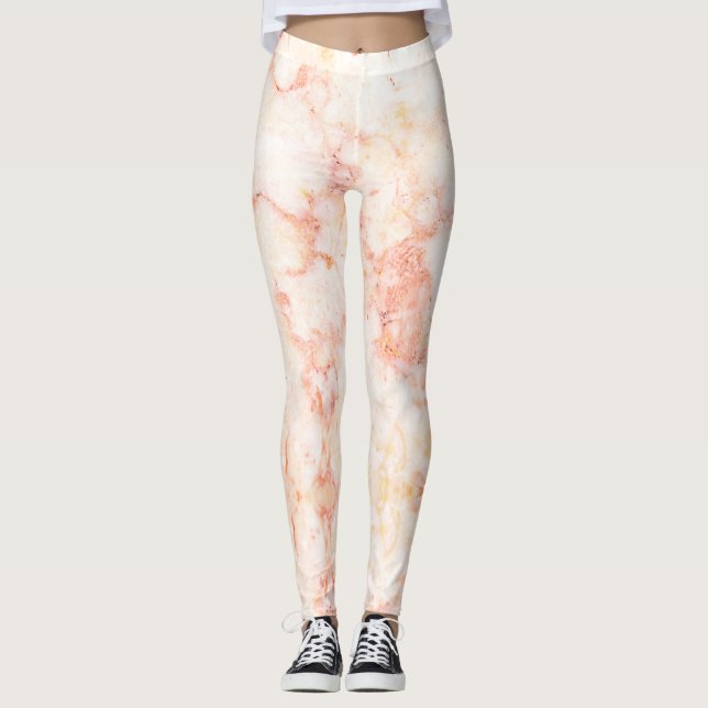 Stilvolle Rosa Gold Blush Marmor Leggings (Vorderseite)