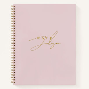 Stilvolle rosa Gold Signature Script Monogram Notizbuch