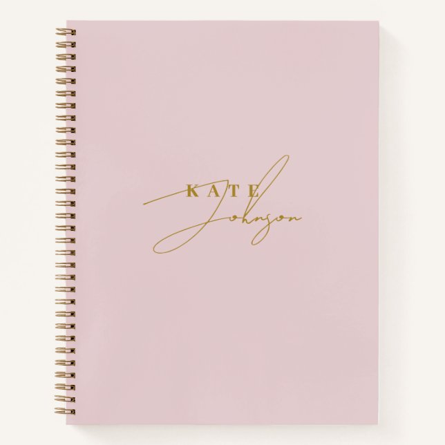 Stilvolle rosa Gold Signature Script Monogram Notizbuch (Vorderseite)