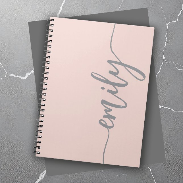 Stilvolle Rosa, graue Kalligraphie Name Notizblock (Von Creator hochgeladen)