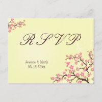 Stilvolle Rosa Kirschblüten Hochzeit RSVP Postkart