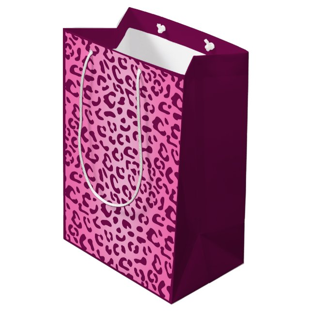 Stilvolle Rosa Leopard Print Mittlere Geschenktüte (Rückseite Schrägansicht)