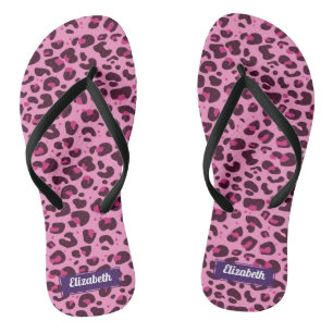 Stilvolle rosa Leoparden mit Namen Flip Flops