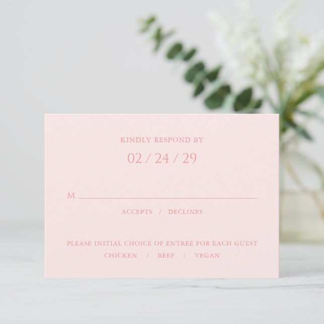 Stilvolle rosa Moderne Hochzeit RSVP Karte (Stehend Vorderseite)