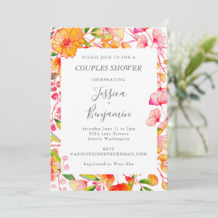Stilvolle rosa orange botanische Babyparty für Paa Einladung