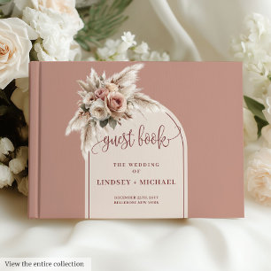 Stilvolle, rosa Pampas-Rose Hochzeit Gästebuch