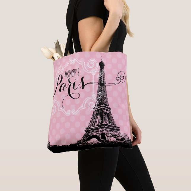 Stilvolle Rosa Paris Eiffel Tower Monogram Name (Von Nahem)