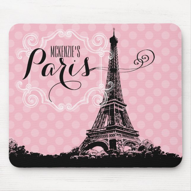 Stilvolle Rosa Paris Eiffel Tower Name Mousepad (Vorne)