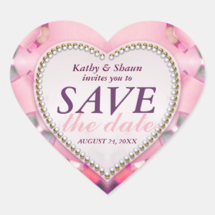 Stilvolle rosa Romance Save the Date Heart Sticker
