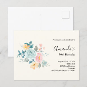 Stilvolle rosa und blaue Blumenstrauß-Geburtstagse Postkarte