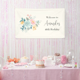 Stilvolle Rosa und Blumen Geburtstag Willkommen Banner