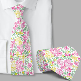 Stilvolle rosa und gelbe Blumenmuster-Krawatte Krawatte