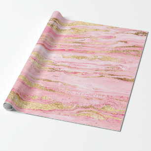 Stilvolle rosa und goldene Abstrakt marbleisierte Geschenkpapier