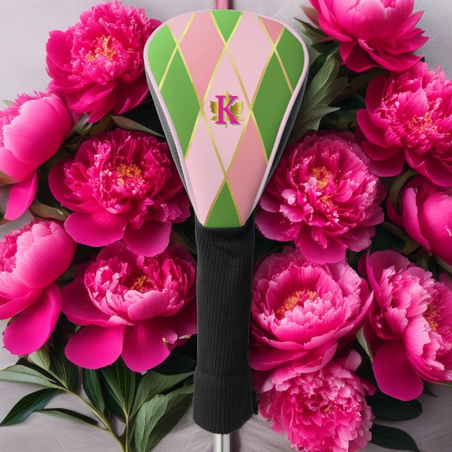 Stilvolle Rosa und grüne Raute Golf Headcover (Luxury Pink and Green Argyle Golf Head Cover )