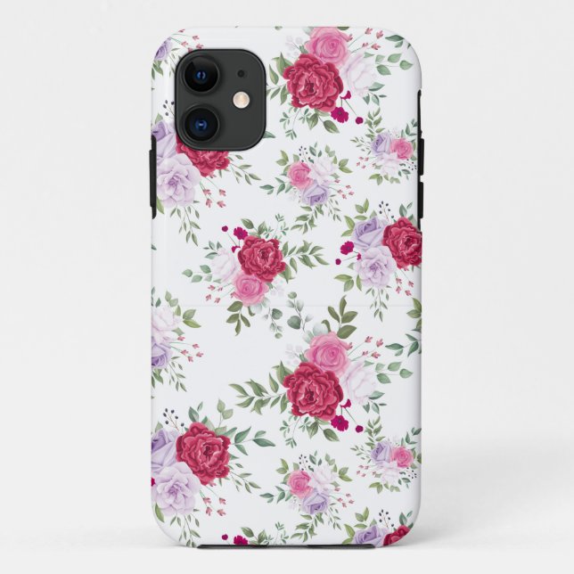Stilvolle rosa und rote Blumenmuster Case-Mate iPhone Hülle (Rückseite)