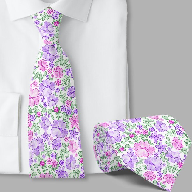 Stilvolle rosa und violette Blumenmuster Krawatte (Von Creator hochgeladen)