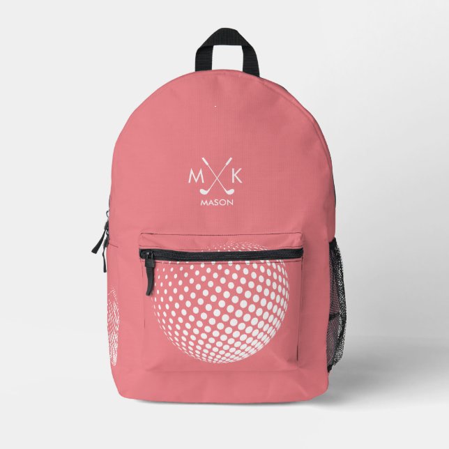 Stilvolle rosa und weiße, moderne Golf Ball Monogr Bedruckter Rucksack (Vorderseite)