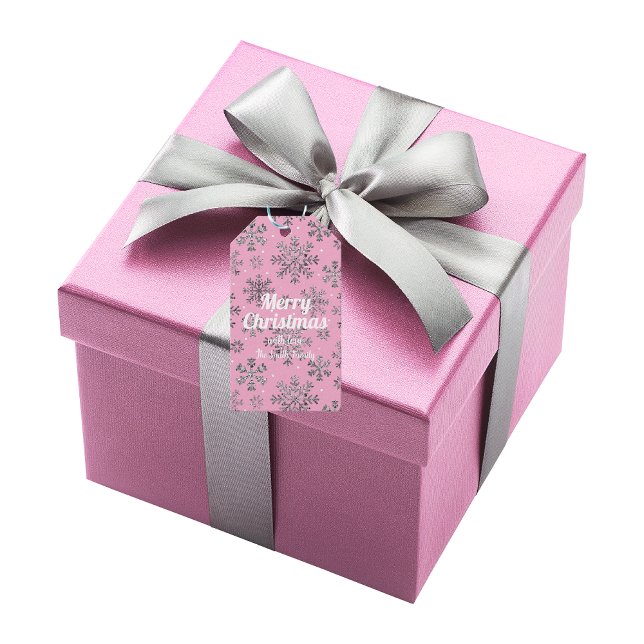 Stilvolle Rosa Weihnachten mit eleganten Schneeflo Geschenkanhänger (Von Creator hochgeladen)