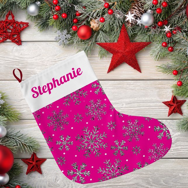 Stilvolle Rosa Weihnachten mit eleganten Schneeflo Großer Weihnachtsstrumpf (Von Creator hochgeladen)