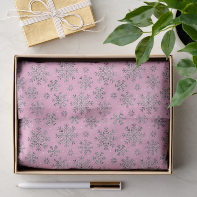 Stilvolle Rosa Weihnachten mit eleganten Schneeflo Seidenpapier (Geschenk)
