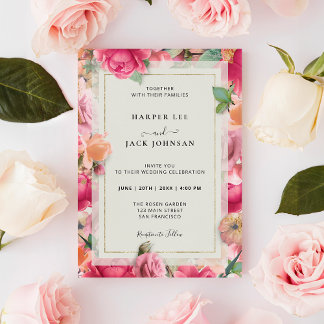 Stilvolle Rose Garden Gold Rahmen Hochzeit Einladu Einladung