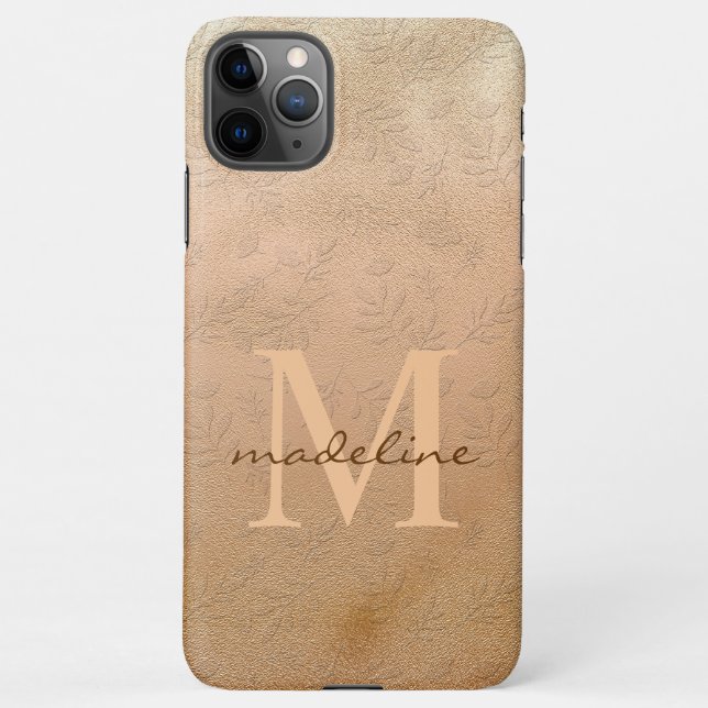 Stilvolle Rose Gold Botanical Offset Monogram iPhone Hülle (Rückseite)