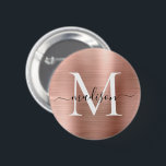Stilvolle Rose Gold Brushed Metal Monogram Script Button<br><div class="desc">Stilvolle Rose Gold Brushed Metal Monogram Script</div>