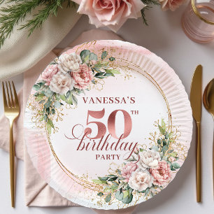 Stilvolle Rose Gold Dusty Pink 50. Geburtstagsfeie Pappteller