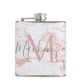 Stilvolle Rose Gold Foil Marmor Monogram Flachmann