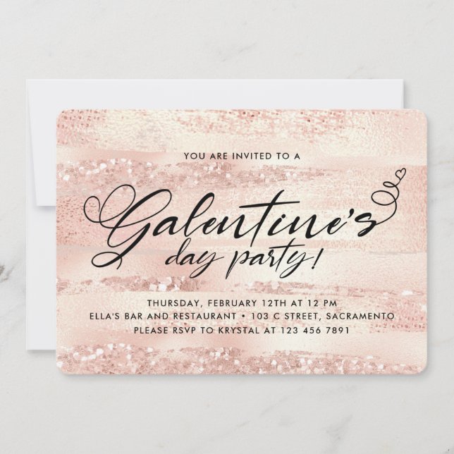 Stilvolle Rose Gold Galentine's Day Party Einladung (Vorderseite)