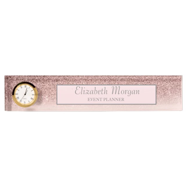 Stilvolle Rose Gold Glitzer Bokeh Ombre, Frame Namensplakette (Vorderseite)