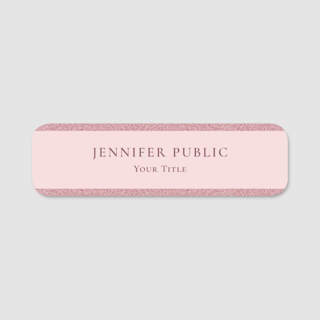 Stilvolle Rose Gold Glitzer Modernes Template Eleg Namensschild (Vorderseite)
