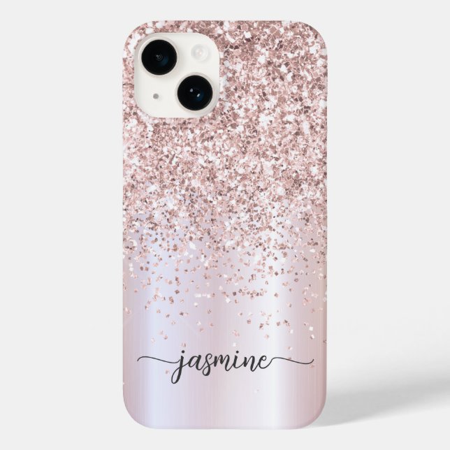 Stilvolle Rose Gold Glitzer Monogram Name Script Case-Mate iPhone Hülle (Rückseite)