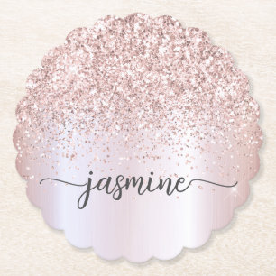 Stilvolle Rose Gold Glitzer Monogram Name Signatur Untersetzer