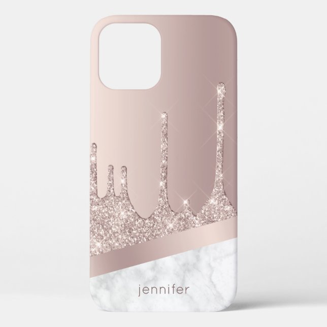 Stilvolle Rose Gold Glitzer Tropfen Marmor Brauch Case-Mate iPhone Hülle (Rückseite)