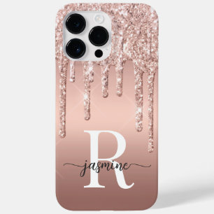 Stilvolle Rose Gold Glitzer Tropfen Metal Monogram Case-Mate iPhone 14 Pro Max Hülle