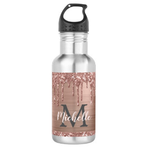 Stilvolle Rose Gold Glitzer Tropfen Mit Monogramm  Edelstahlflasche