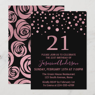 Stilvolle Rose Gold Imitats Foil 21. Geburtstag Pa Einladung