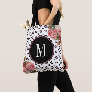 Stilvolle Rose Gold Leopard Vintag Floral Monogram