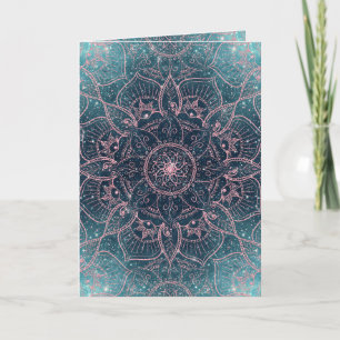 Stilvolle Rose Gold Mandala Blauer Nebel Sterne Feiertagskarte