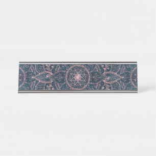 Stilvolle Rose Gold Mandala Blauer Nebel Sterne Schreibtischnamensplakette