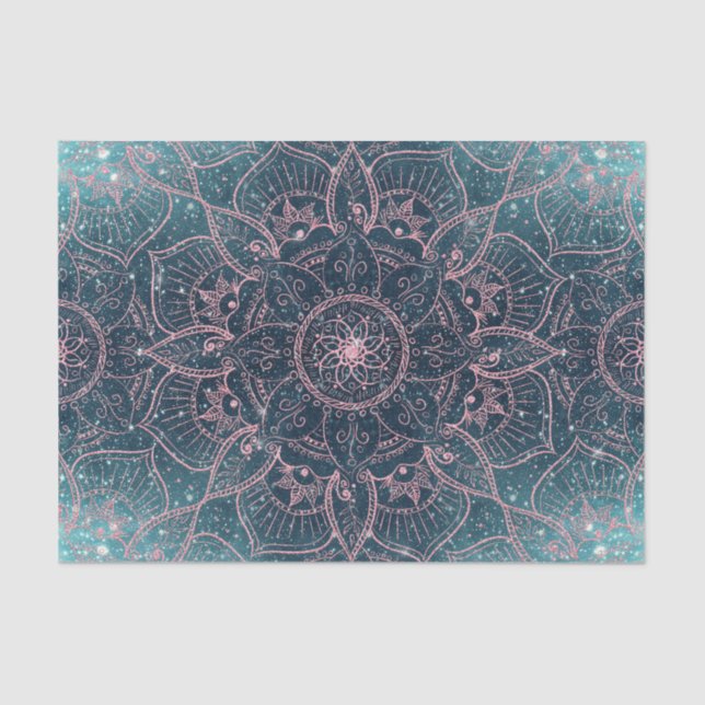 Stilvolle Rose Gold Mandala Blauer Nebel Sterne Seidenpapier (Vorderseite)