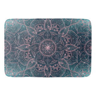 Stilvolle Rose Gold Mandala Blauer Nebel Sternende Badematte