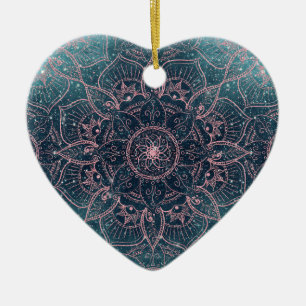 Stilvolle Rose Gold Mandala Blauer Nebel Sternende Keramik Ornament