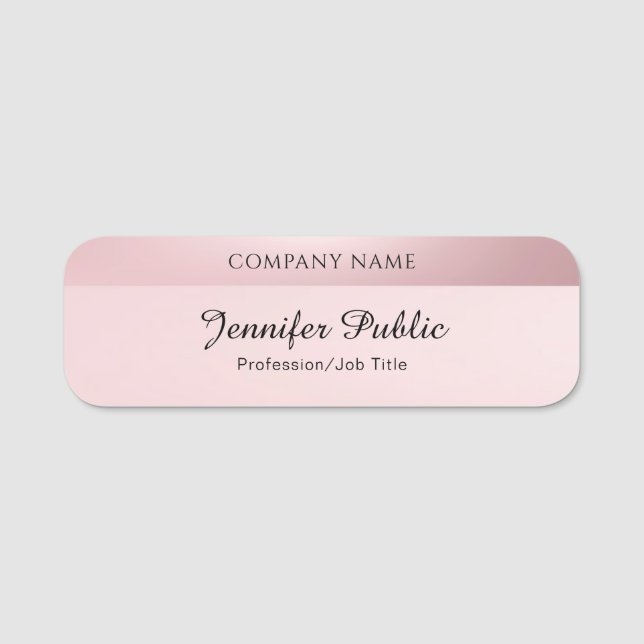 Stilvolle Rose Gold Moderne Trendy Typografy Scrip Namensschild (Vorderseite)