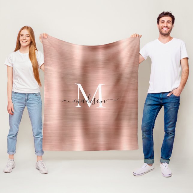 Stilvolle Rose Gold Monogram Script Brushed Metal Fleecedecke (Beispiel)