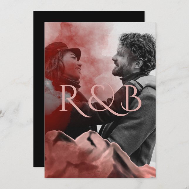 Stilvolle Rose Gold Mountains Overlay Foto Hochzei Einladung (Vorne/Hinten)