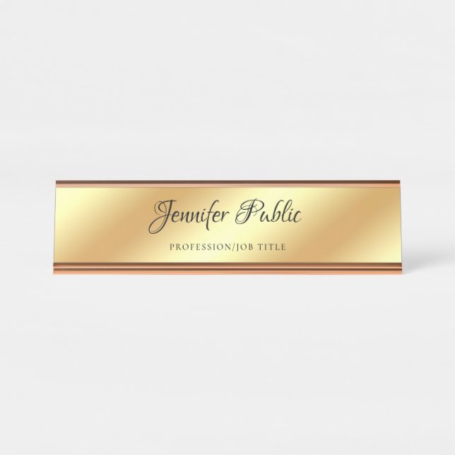 Stilvolle Rose Gold Template Handschrift Text Tren Schreibtischnamensplakette (Vorderseite )