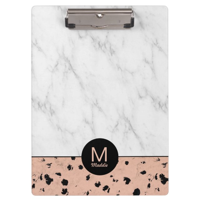 Stilvolle Rose Gold und Marmor Muster mit Monogram Klemmbrett (Vorderseite)